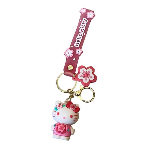 NEW Hello Kitty Figure WRISTBAND KEYCHAIN Key Clip Purse Fob Hawaii Flower Charm - Picture 9 of 12
